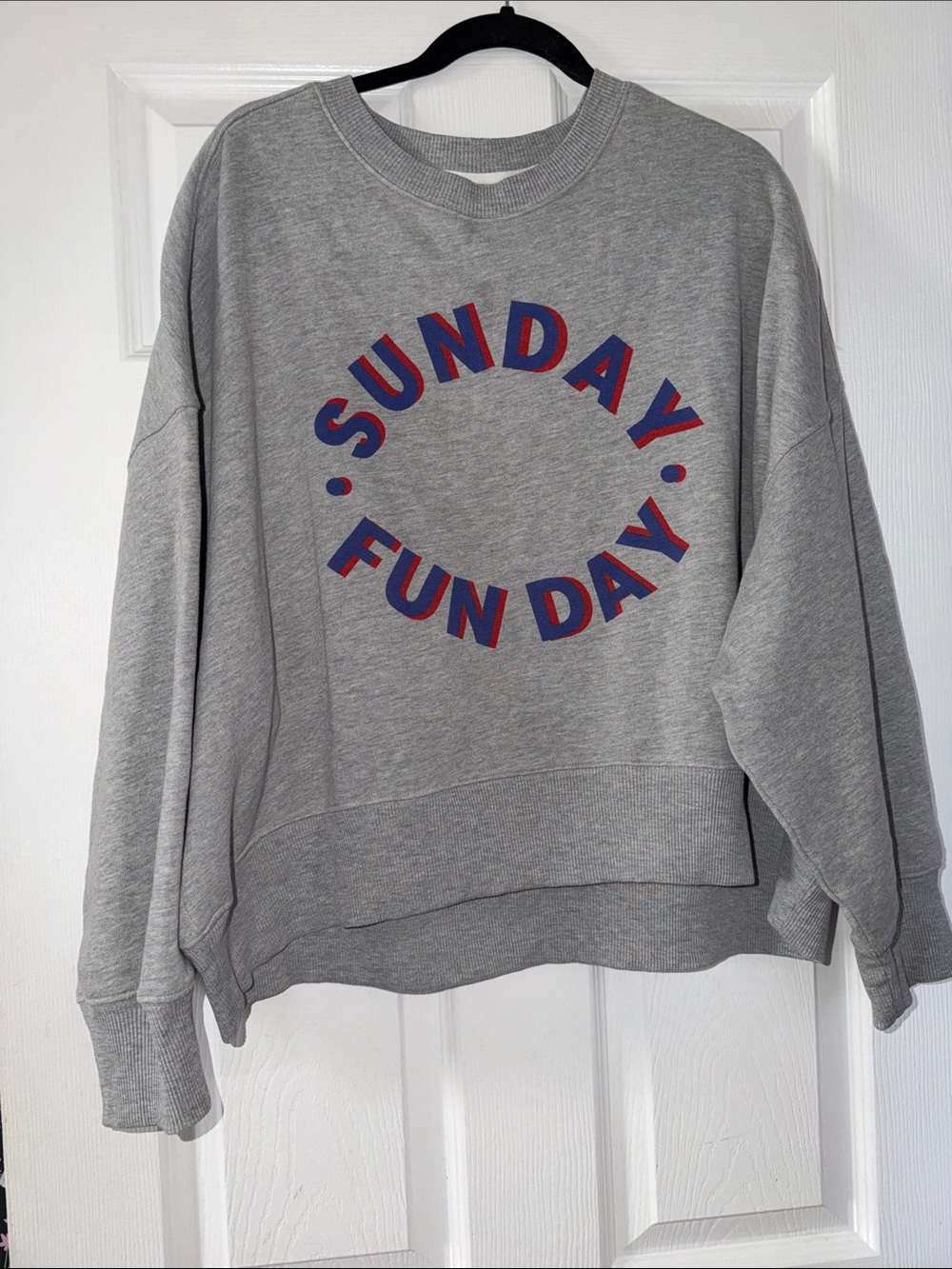 Lou & Grey Gray Crewneck Sweatshirt with Red & Blue 'Sunday Fun Day' Graphic